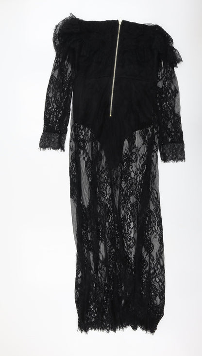 Danity Womens Black Geometric Polyester Ball Gown Size S Off the Shoulder Zip