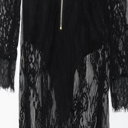 Danity Womens Black Geometric Polyester Ball Gown Size S Off the Shoulder Zip