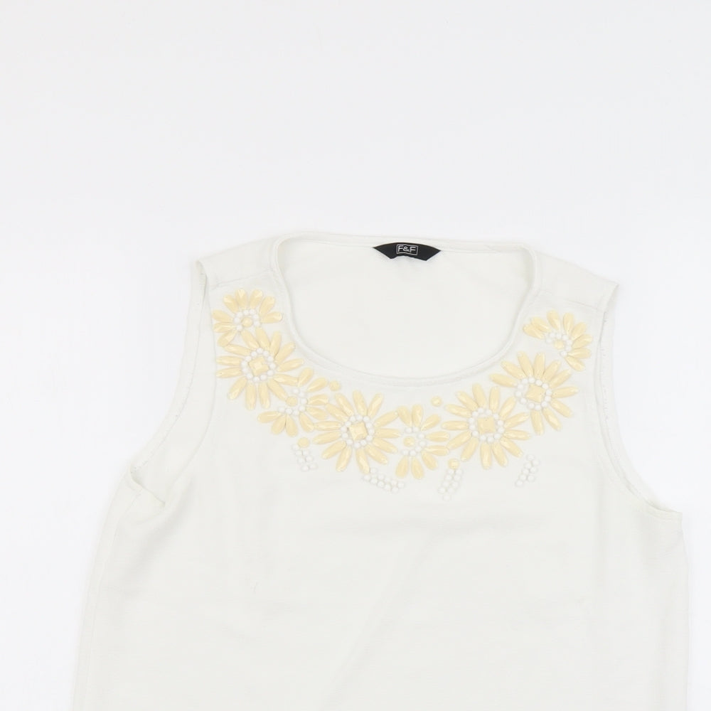 F&F Womens White Polyester Basic Tank Size 8 Scoop Neck