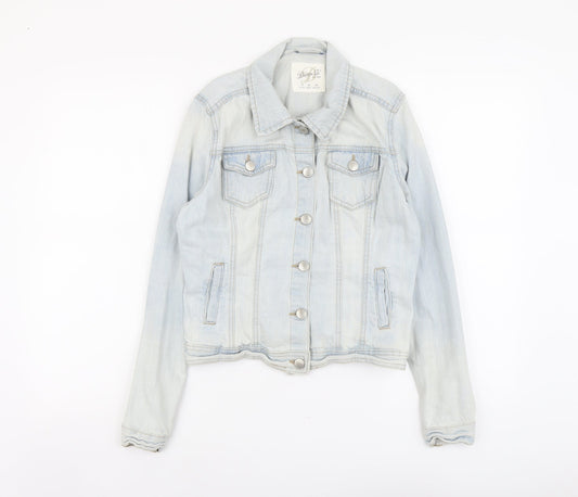 Denim & Co. Womens Blue Jacket Size 10 Button