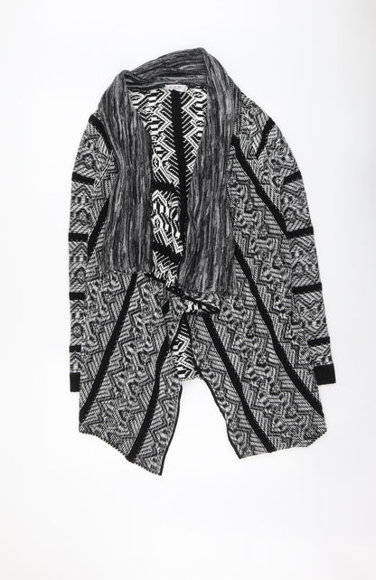 Blue Inc Womens Black V-Neck Geometric Acrylic Cardigan Jumper Size 8