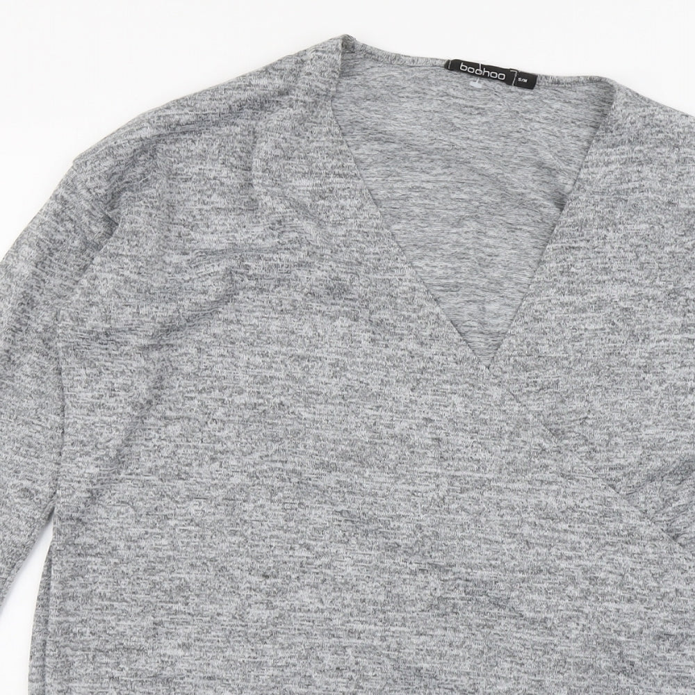 Boohoo Womens Grey Polyester Basic Blouse Size S V-Neck