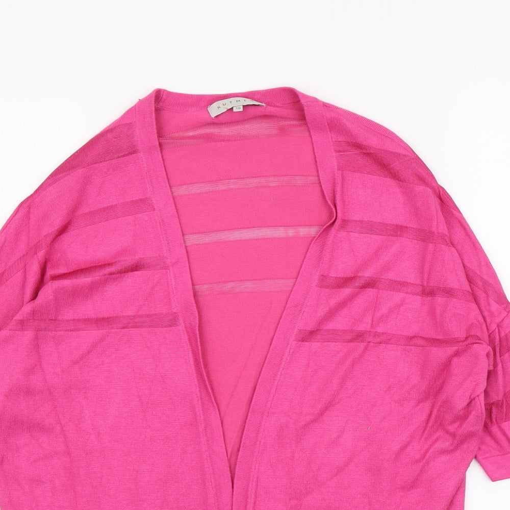 Nutmeg Womens Pink V-Neck Striped Viscose Cardigan Jumper Size 10