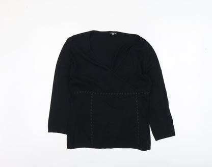 Preworn Womens Black V-Neck Viscose Pullover Jumper Size M