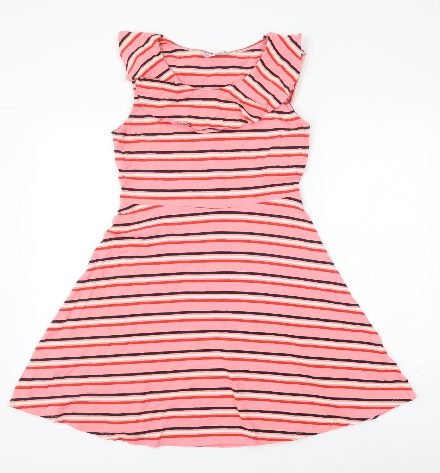 Debenhams Womens Pink Striped Cotton A-Line Size 14 Scoop Neck Pullover