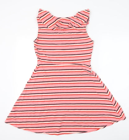 Debenhams Womens Pink Striped Cotton A-Line Size 14 Scoop Neck Pullover