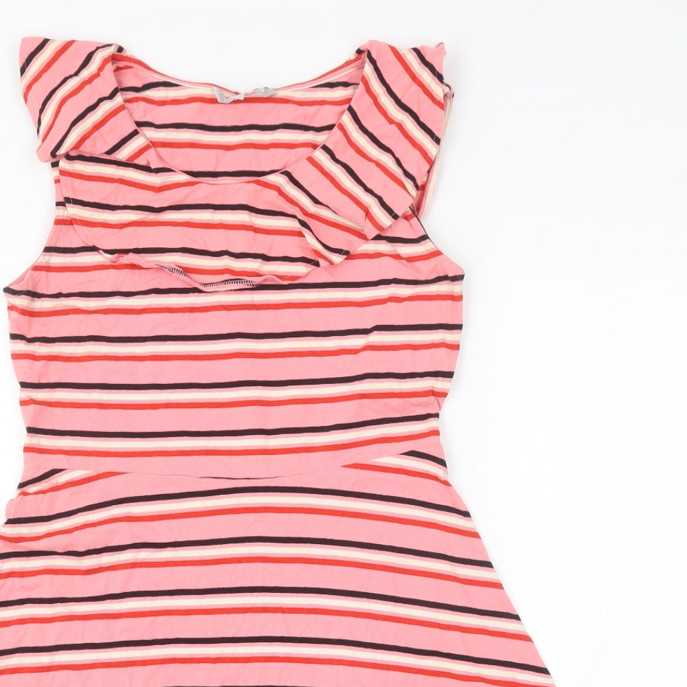 Debenhams Womens Pink Striped Cotton A-Line Size 14 Scoop Neck Pullover