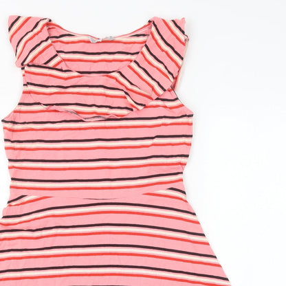 Debenhams Womens Pink Striped Cotton A-Line Size 14 Scoop Neck Pullover