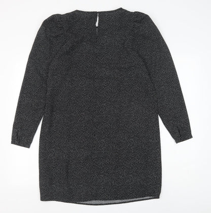 H&M Womens Black Polka Dot Polyester Shift Size S Round Neck Button