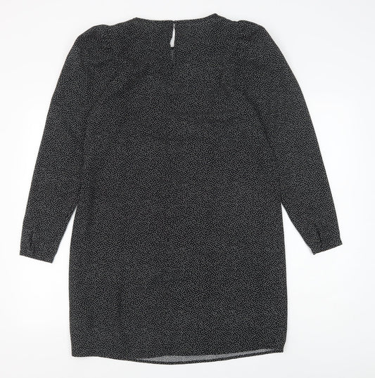 H&M Womens Black Polka Dot Polyester Shift Size S Round Neck Button