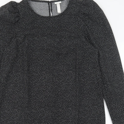 H&M Womens Black Polka Dot Polyester Shift Size S Round Neck Button