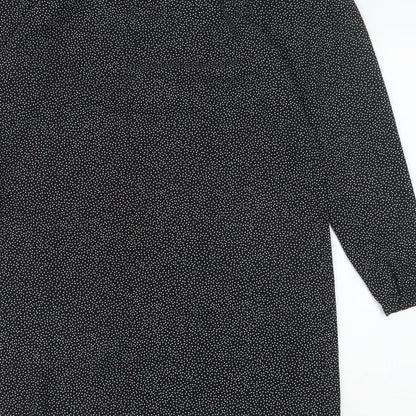 H&M Womens Black Polka Dot Polyester Shift Size S Round Neck Button