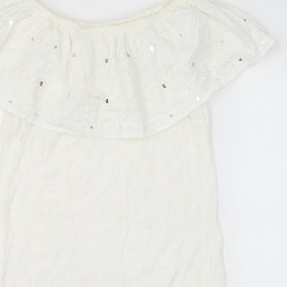 Accessorize Womens White Polyester A-Line Size XS Off the Shoulder Pullover