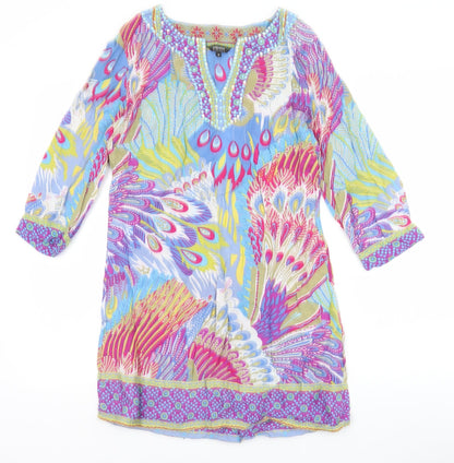Papaya Womens Multicoloured Geometric Viscose A-Line Size 10 V-Neck Pullover
