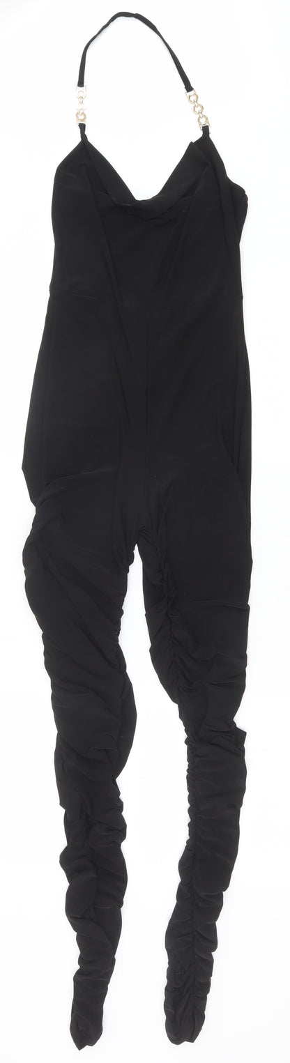 PRETTYLITTLETHING Womens Black Polyester Unitard One-Piece Size 8 Pullover - Ruched