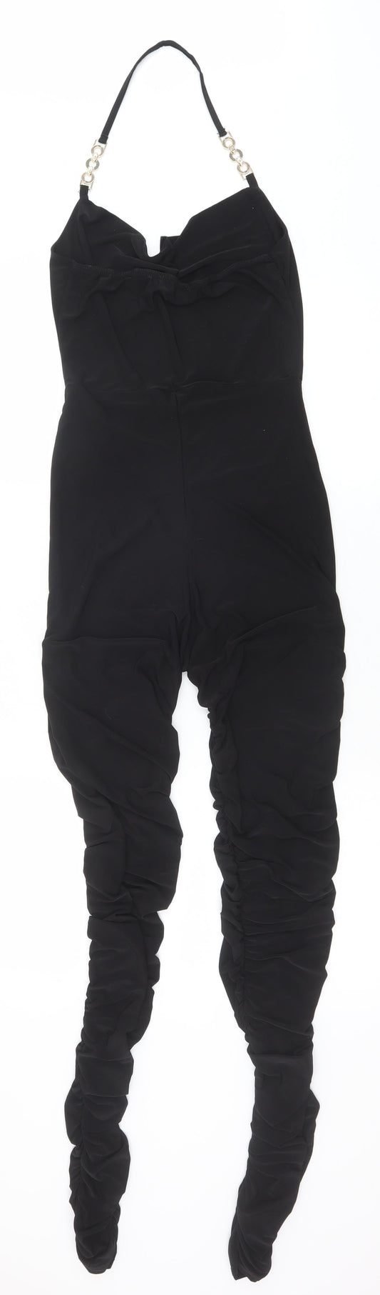 PRETTYLITTLETHING Womens Black Polyester Unitard One-Piece Size 8 Pullover - Ruched