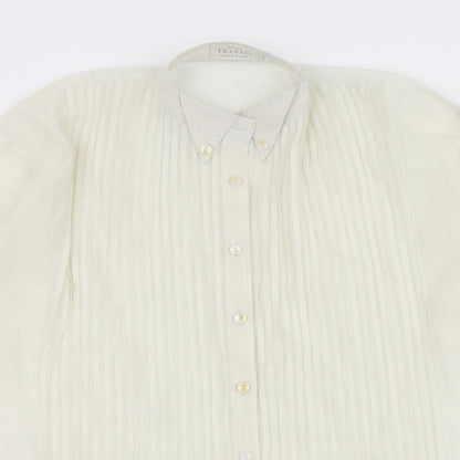 Tranali Womens Ivory Polyester Basic Button-Up Size S Collared