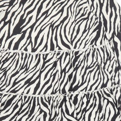 River Island Womens Black Animal Print 100% Cotton A-Line Size 14 Boat Neck Pullover - Zebra Print Tiered