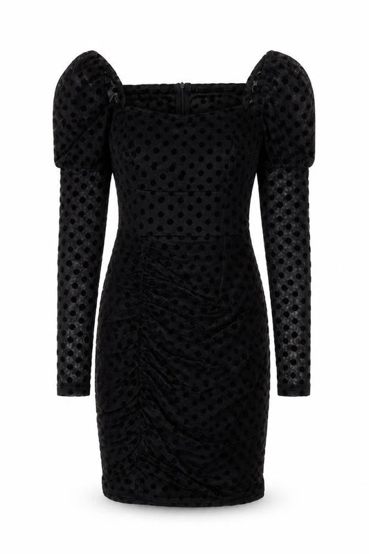 NAANAA Womens Black Polka Dot Viscose Bodycon Size 6 Square Neck Zip