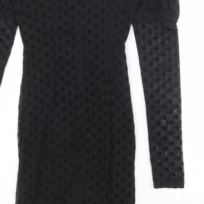 NAANAA Womens Black Polka Dot Viscose Bodycon Size 6 Square Neck Zip