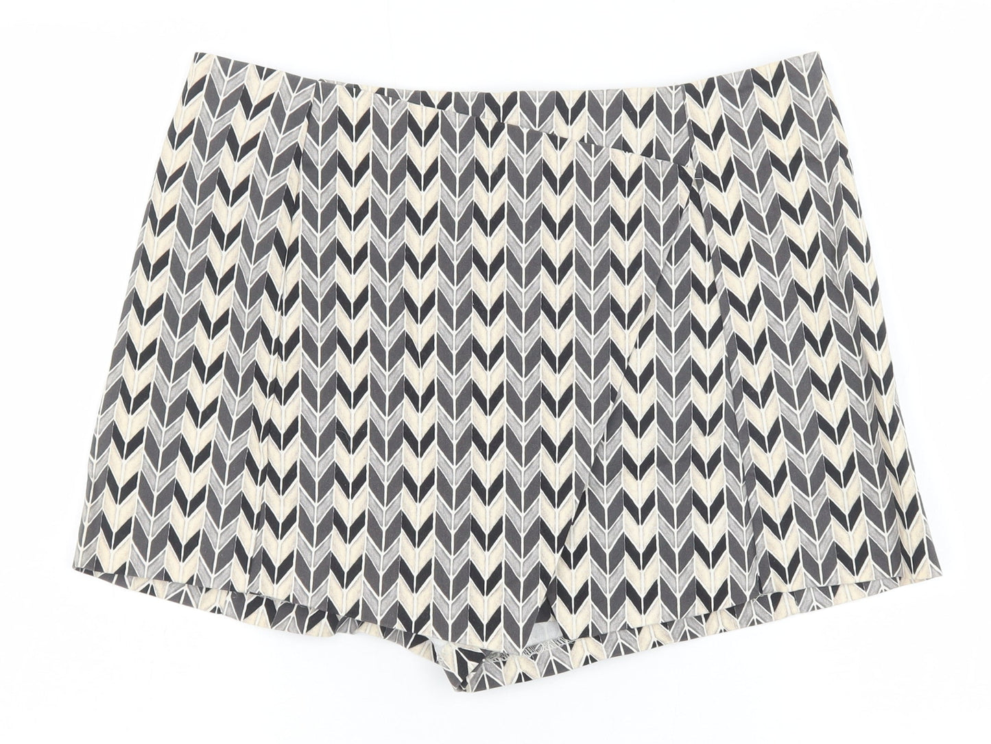 Topshop Womens Black Geometric Polyester Basic Shorts Size 14 Regular Zip