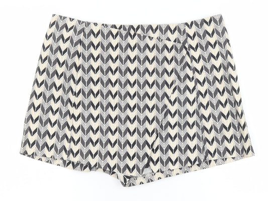 Topshop Womens Black Geometric Polyester Basic Shorts Size 14 Regular Zip