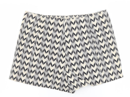 Topshop Womens Black Geometric Polyester Basic Shorts Size 14 Regular Zip