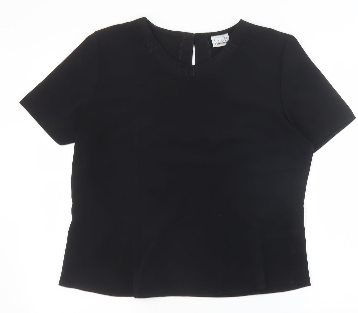 First Avenue Womens Black Polyester Basic T-Shirt Size 14 Round Neck