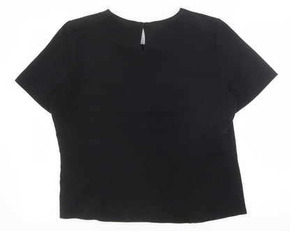 First Avenue Womens Black Polyester Basic T-Shirt Size 14 Round Neck