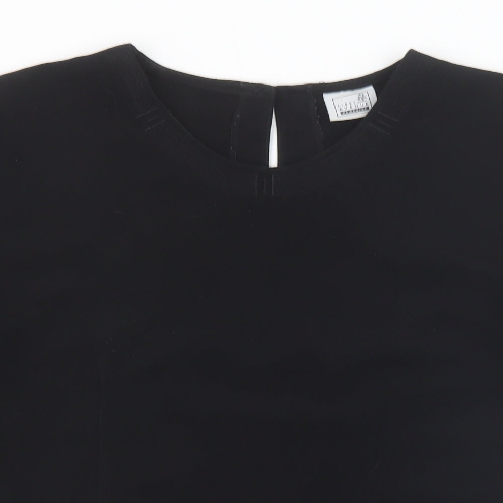 First Avenue Womens Black Polyester Basic T-Shirt Size 14 Round Neck