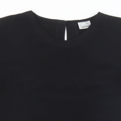 First Avenue Womens Black Polyester Basic T-Shirt Size 14 Round Neck