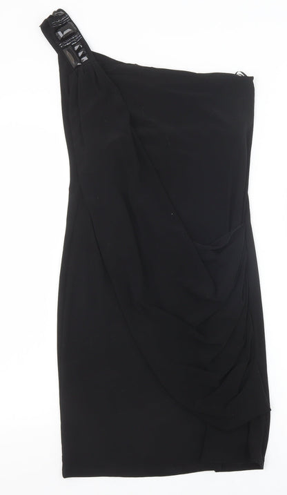 George Womens Black Polyester Pencil Dress Size 12 One Shoulder Pullover