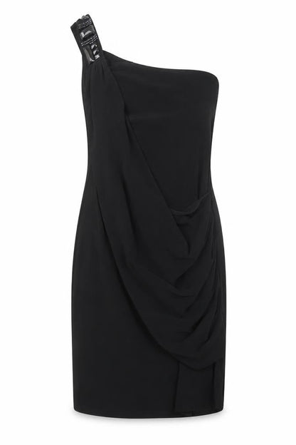 George Womens Black Polyester Pencil Dress Size 12 One Shoulder Pullover