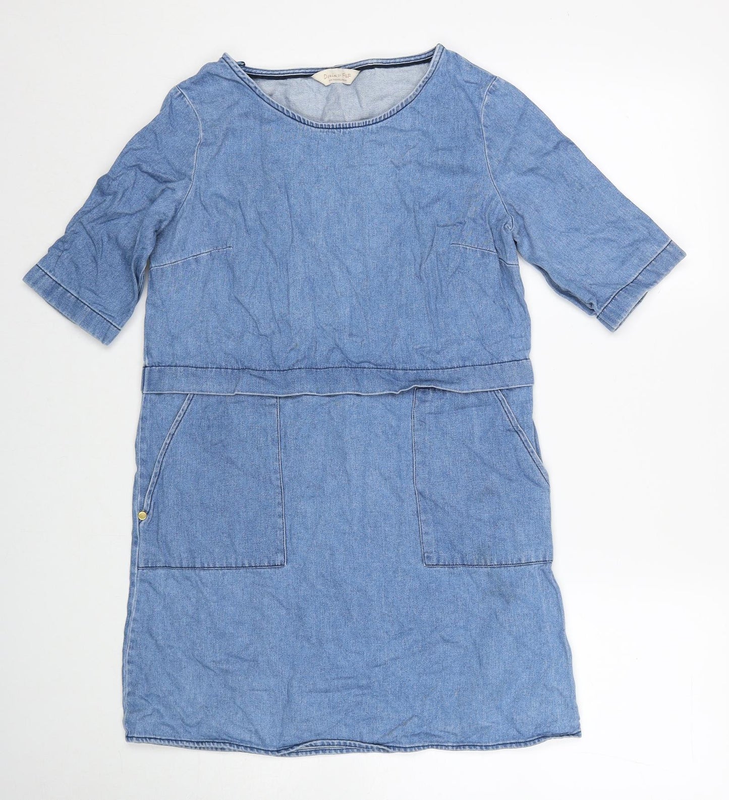 F&F Womens Blue Cotton A-Line Size 8 Round Neck Pullover