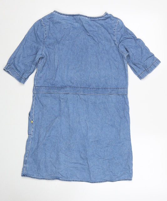 F&F Womens Blue Cotton A-Line Size 8 Round Neck Pullover