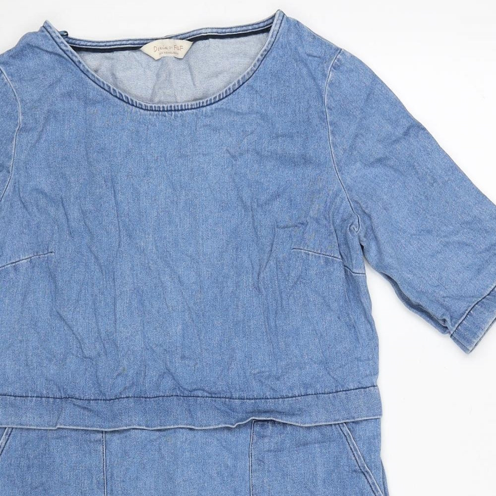 F&F Womens Blue Cotton A-Line Size 8 Round Neck Pullover