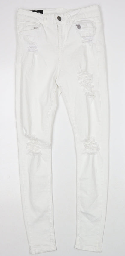 Sinners Womens White Cotton Skinny Jeans Size S Regular Zip