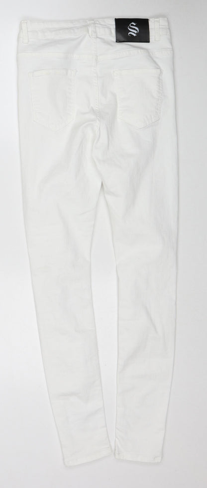 Sinners Womens White Cotton Skinny Jeans Size S Regular Zip