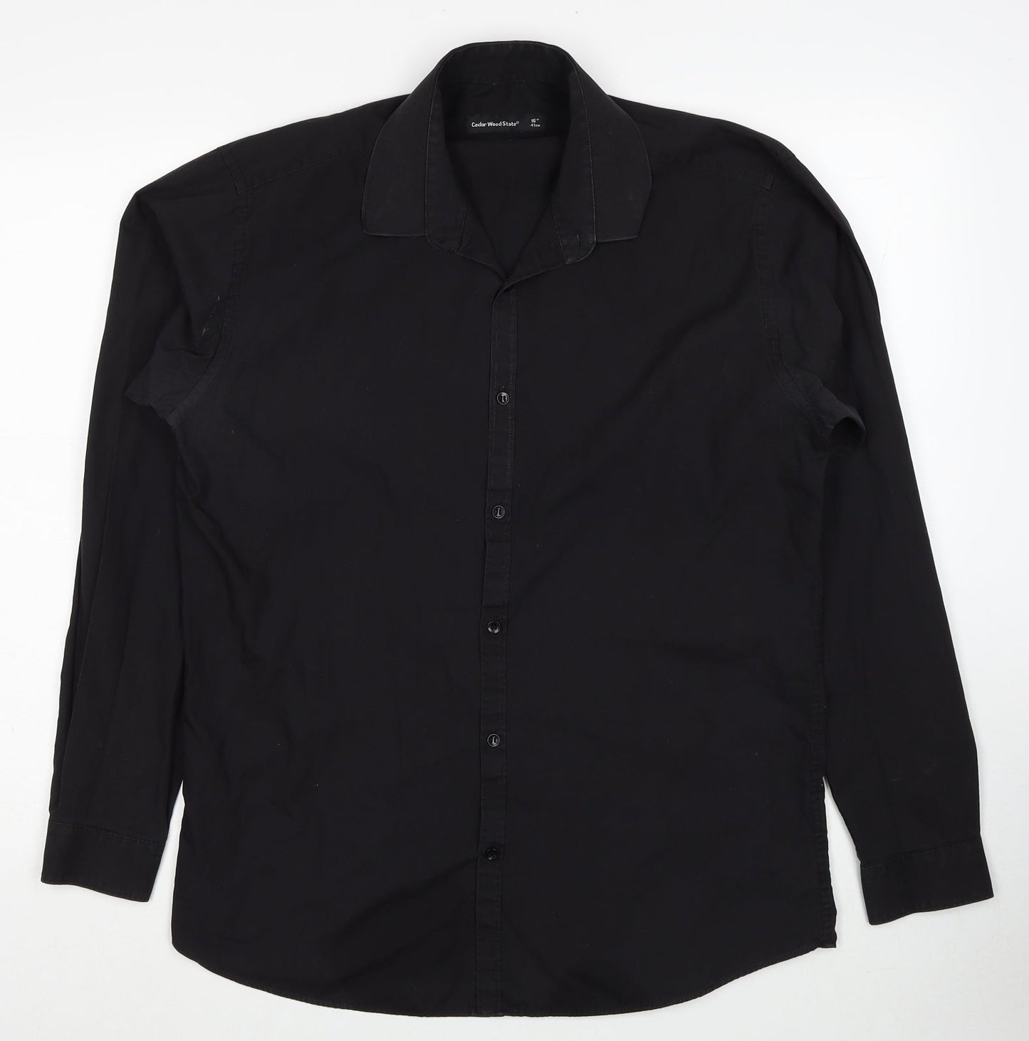 Mens UK Size 16 Cedar Wood State Black  Button-Up Long Sleeve Casual Shirt