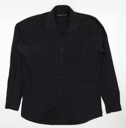 Mens UK Size 16 Cedar Wood State Black  Button-Up Long Sleeve Casual Shirt
