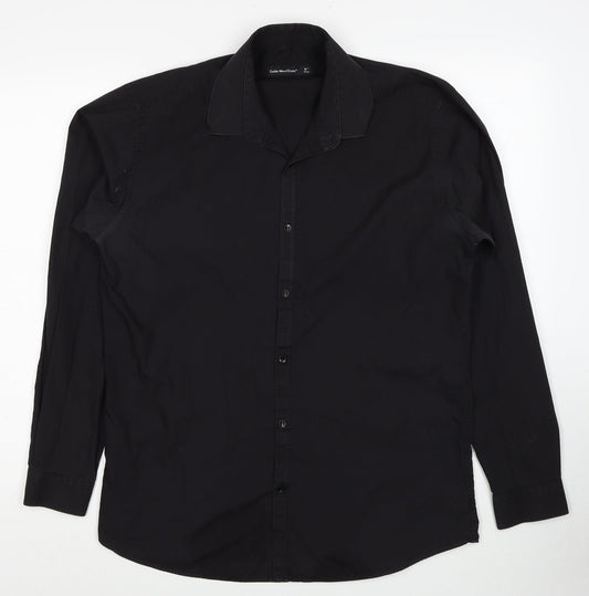 Mens UK Size 16 Cedar Wood State Black  Button-Up Long Sleeve Casual Shirt