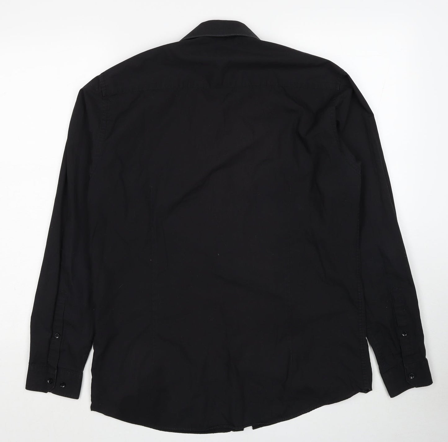 Mens UK Size 16 Cedar Wood State Black  Button-Up Long Sleeve Casual Shirt