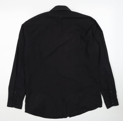 Mens UK Size 16 Cedar Wood State Black  Button-Up Long Sleeve Casual Shirt