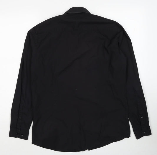 Mens UK Size 16 Cedar Wood State Black  Button-Up Long Sleeve Casual Shirt