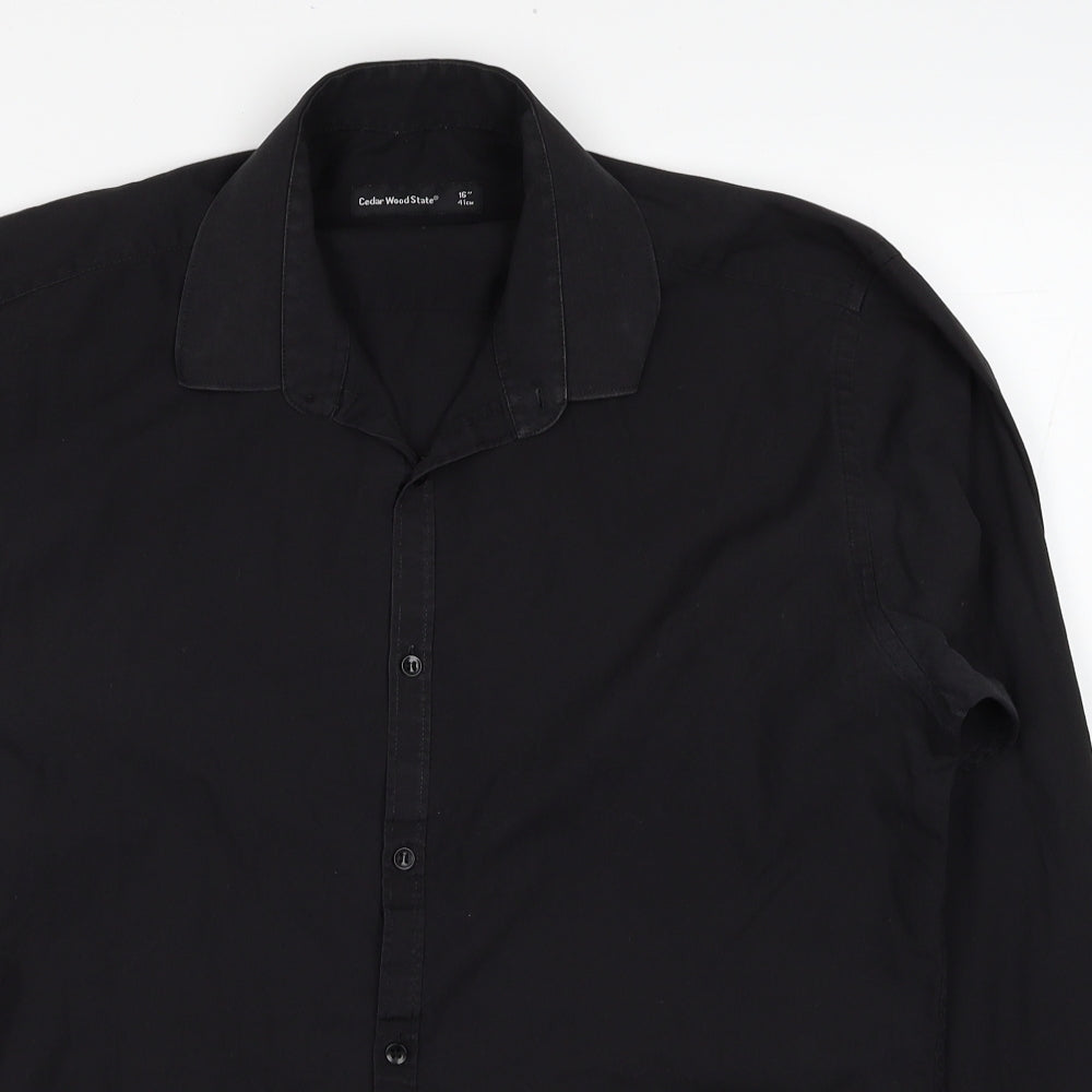 Mens UK Size 16 Cedar Wood State Black  Button-Up Long Sleeve Casual Shirt