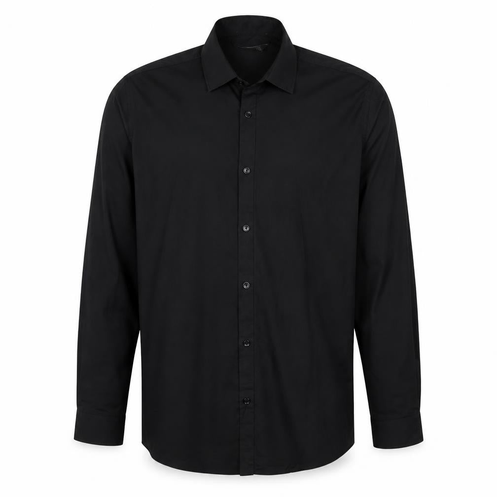 Mens UK Size 15 Primark Black  Button-Up Long Sleeve Casual Shirt