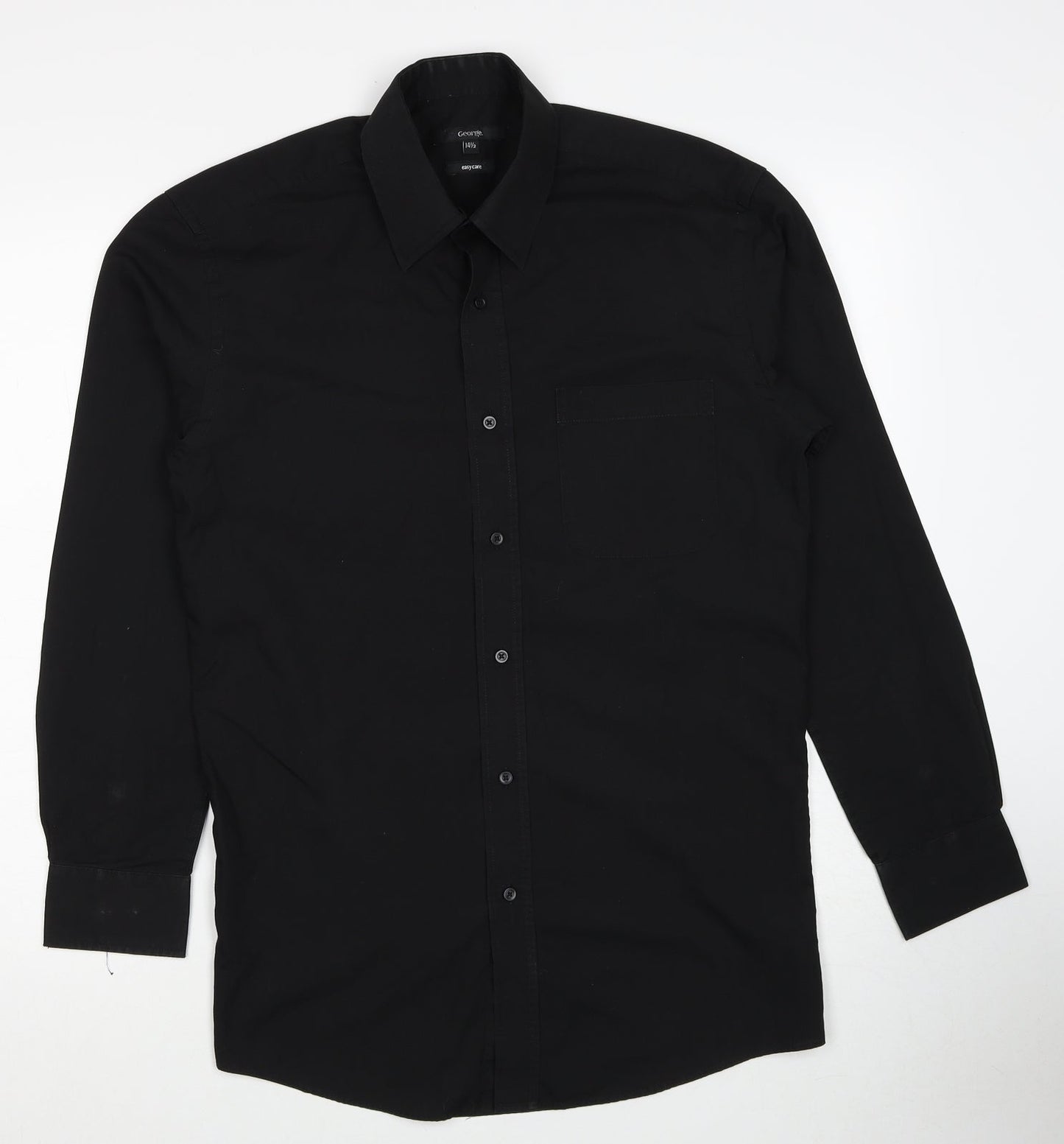 George Mens Black Polyester Button-Up Size 14.5 Collared Button