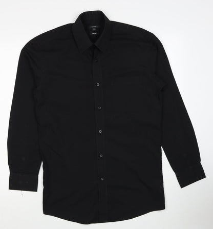 George Mens Black Polyester Button-Up Size 14.5 Collared Button