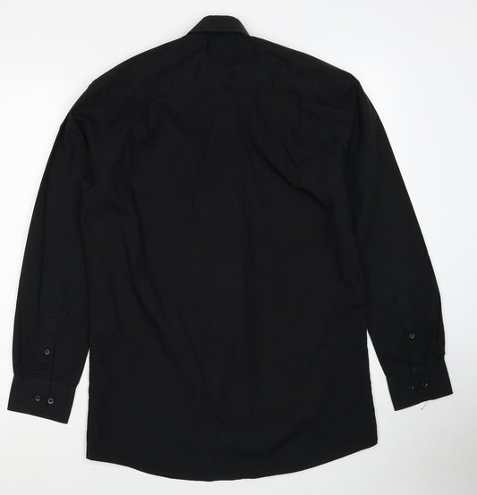 George Mens Black Polyester Button-Up Size 14.5 Collared Button