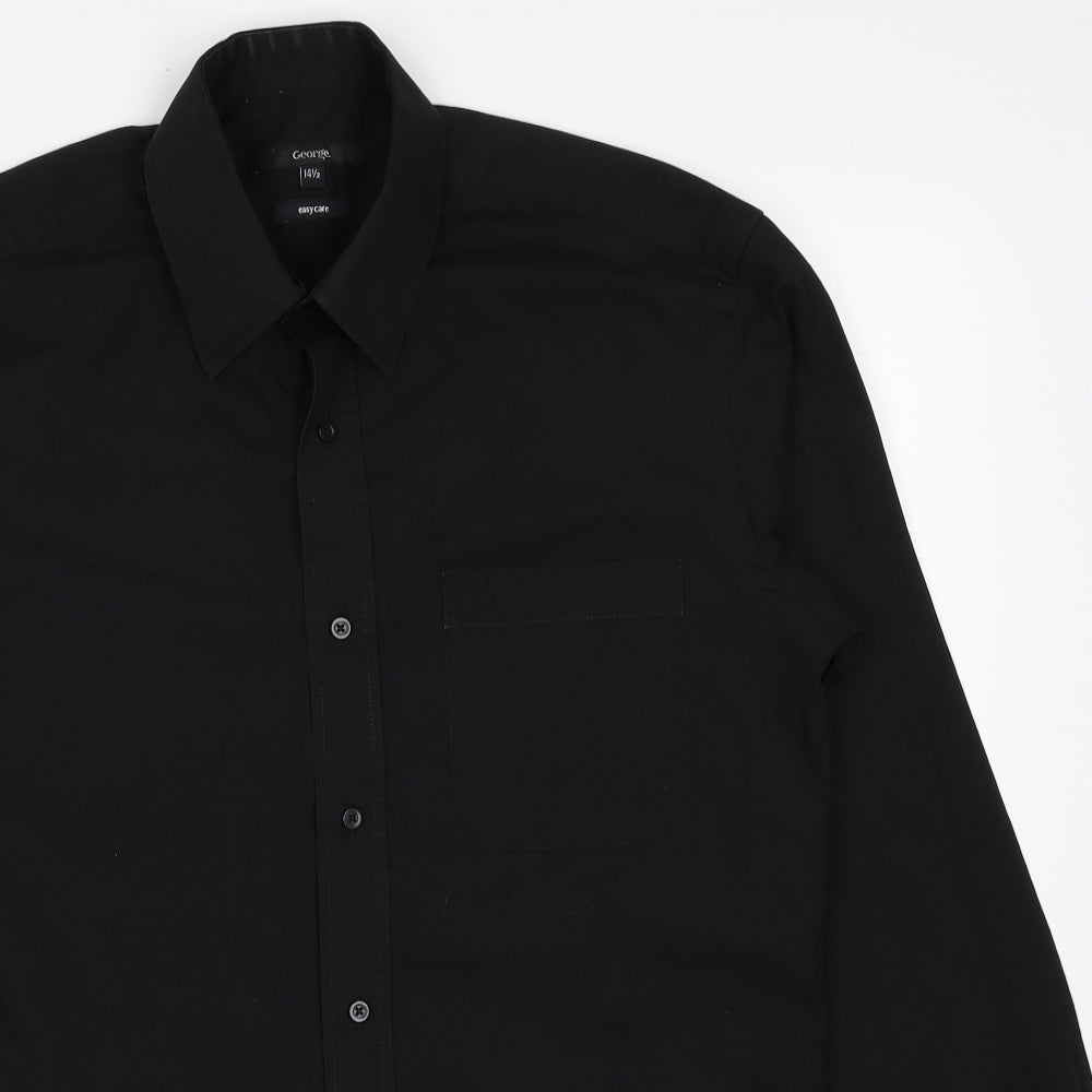 George Mens Black Polyester Button-Up Size 14.5 Collared Button